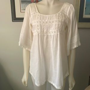 Bianca Nygard Light Cream Embroidered Wide Sleeve Cotton Boho Blouse - Size 8P
